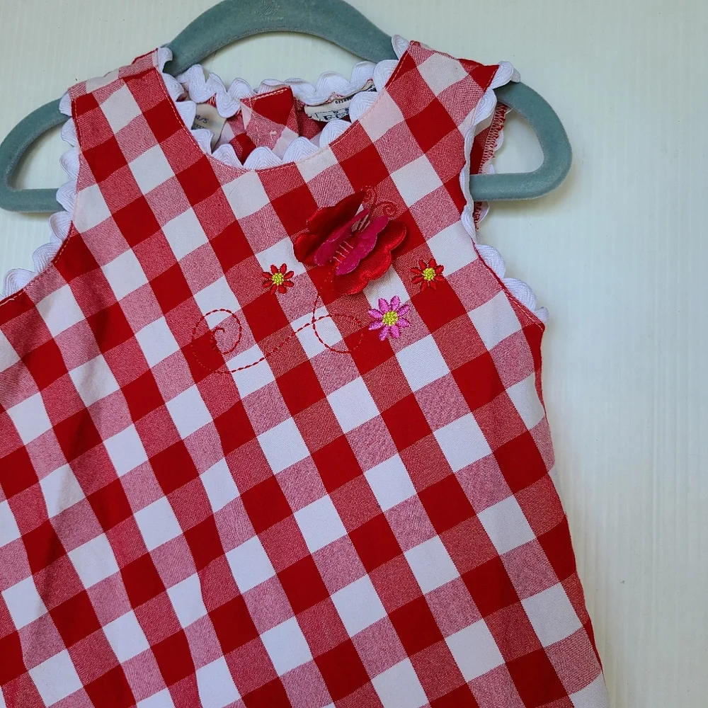 VINTAGE red gingham picnic plaid summer sundress girls size 4/5